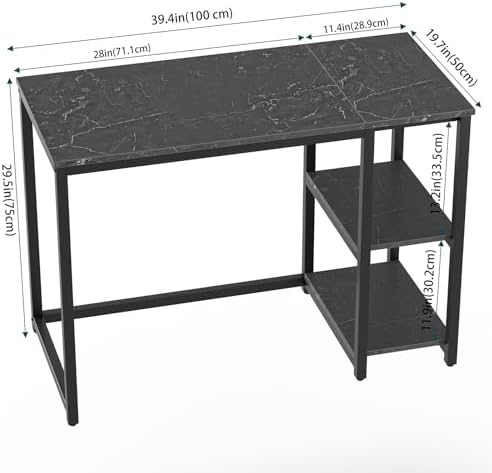 SINPAID Computer Desk 40 inches with 2-Tier Shelves Sturdy Home Office Desks with Large Storage Space Modern Gaming Desk Study Writing Laptop Table, Black Marble - Image 3