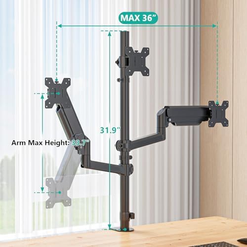 WALI Stacked Triple Monitor Mount for 13-27 inch Screens, 19.8 lbs per Arm - Image 6