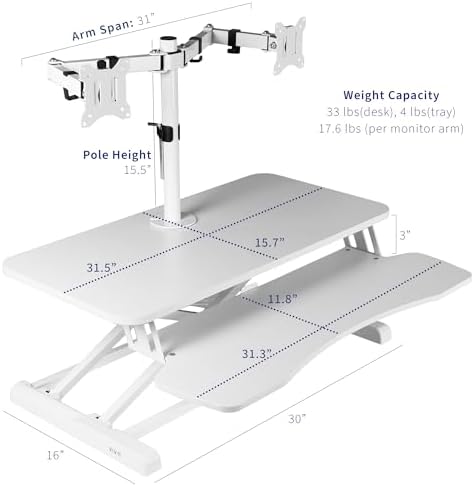 VIVO White 32 in Standing Desk Converter with Monitor Stand, DESK-V000K-M2W - Image 3