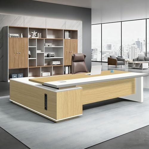 L Shaped Executive Desk with Drawers, Large Office Desk with Storage Cabinet, Wood L Shape Desk for Home Office or Business Workspace, Left or Right Cabinet Option, Multiple Sizes & Colors by Unknown