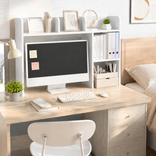 POWERSTONE 37" Desk Hutch with 5 Shelves, Desktop Bookshelf White - Image 2