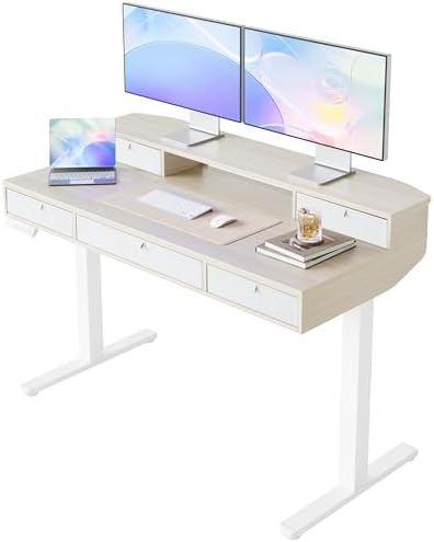 HUANUO 48 x 24 Inch Electric Standing Desk with 4 Drawers, Natural by HUANUO