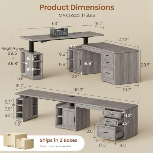 SEDETA Farmhouse L Shaped Standing Desk with Storage for Home Office (Grey) - Image 2
