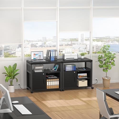 Unikito Lateral File Cabinet, Locking Office Printer Stand with Sockets and USB Charging Ports, Modern Rolling Printer Desk with Storage for A4, Letter Size and File Folders, Black - Image 5