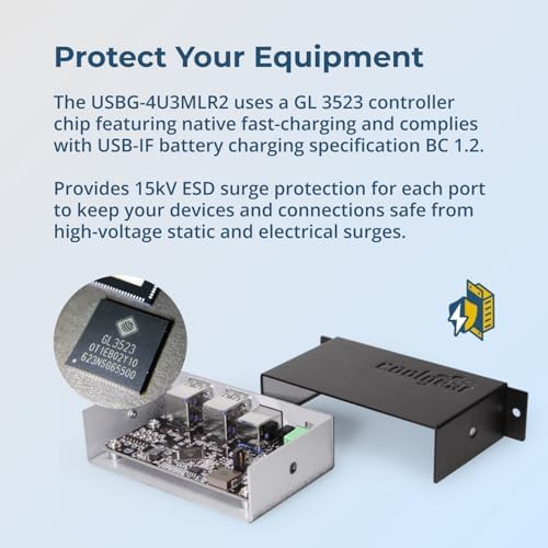 Coolgear 4 Port USB 3.0 Powered Industrial USB Hub, 5Gbps Speeds, Metal Housing, 7-48V DC Input, Wall and DIN-Rail Mountable, ESD Surge Protection - PC, MAC Compatible - Image 6