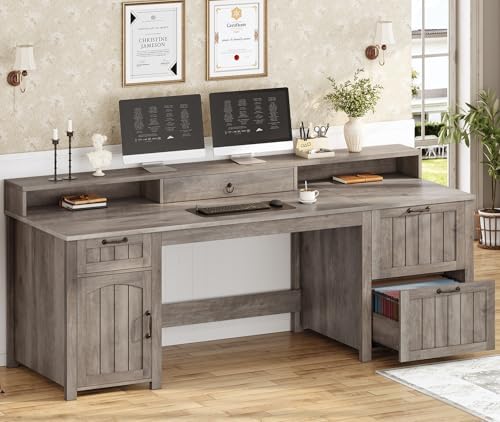 SEDETA 63" Farmhouse Executive Desk with Drawers and Storage Cabinet, Grey by SEDETA
