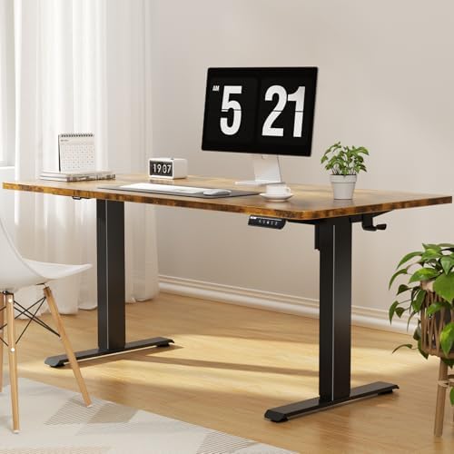 Veken 55" Super Large Standing Desk, Electric Height Adjustable, Brown - Image 2