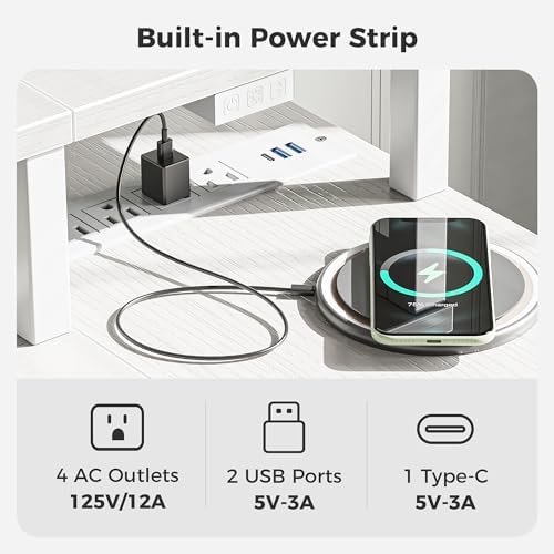 SUPERJARE 53 inch Reversible L Shaped Desk with LED Lights & Power Outlets, Computer Desk with Shelves & Monitor Stand, Gaming Desk with Drawer, Home Office Desk Corner Desk, PU White Drawer - Image 4