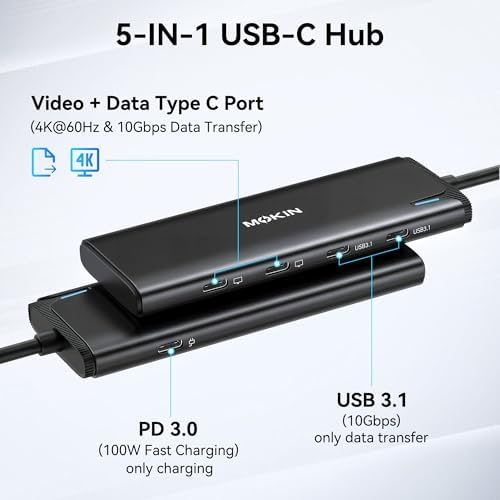 MOKiN USB C Splitter for Dual Monitors 4K@60Hz DP Alt Mode (Black) - Image 2