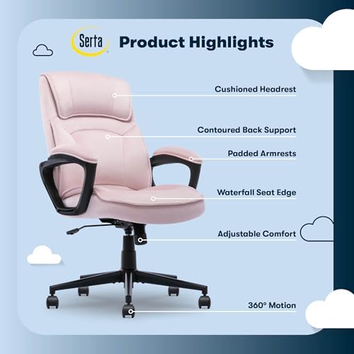 Serta Executive Office Chair with Lumbar Support, Soft Velvet Fabric Chair - Image 3