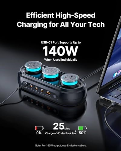 200W GaN Desktop Charging Station, 8-in-1 Desk Accessories with RGB Lights - Image 5