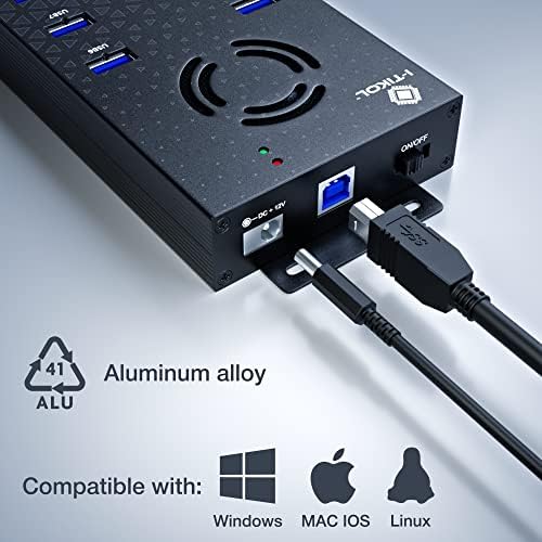 USB 3 0 Hub - 10 Ports Powered USB Hub - Charging & High-Speed Data Transfer USB Expander Hub - up to 5Gbps High-Speed USB Splitter - Aluminum Alloy Multiple USB Port Hub for Laptop Phone Tablet PC - Image 6