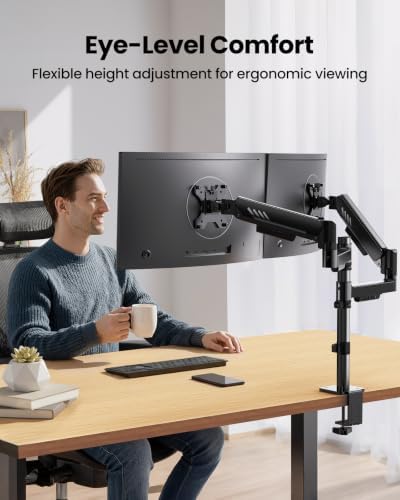 ErGear Dual Monitor Stand, Stacked Monitor Mount for 13-33″ Screens, Up to 19.8 lbs/Arm, Enhanced Stability with Integrated C-Clamp, Upgraded Cable Management, VESA 75x75/100x100mm, Home Office Gaming - Image 3
