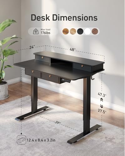 CubiCubi 48" x 24" Standing Electric Desk with Drawers, Black - Image 3