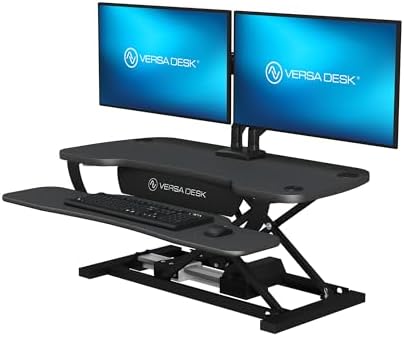 VERSADESK PowerPro 36 Inch Electric Standing Desk Converter – Push-Button Height Adjustable Sit to Stand Desk Riser for Dual Monitors & Laptop – Motorized Desktop Workstation with Wide Keyboard Tray by VERSADESK