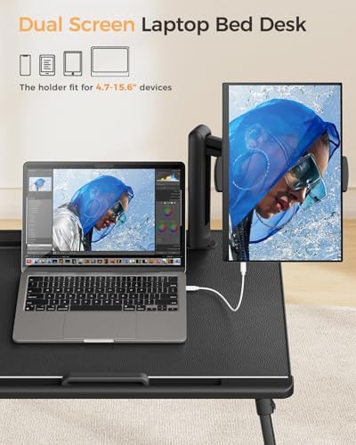 SAIJI Laptop Bed Table for Dual Screens, Lap Desk with Monitor Stand - Image 2