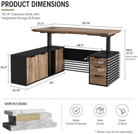 78.7" Executive Standing Desk with Locking Drawers and Charging Station - Image 2