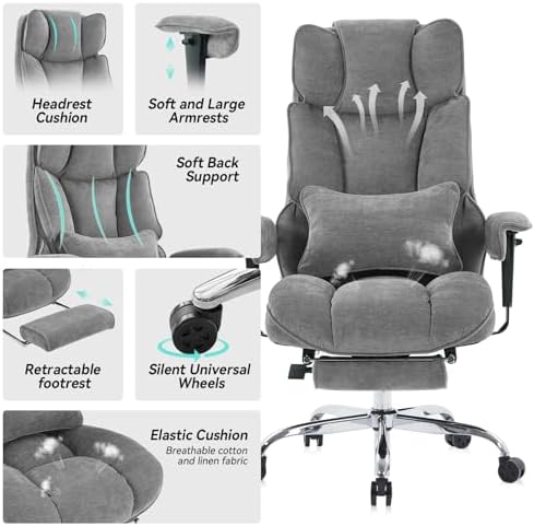 Efomao Big and Tall Fabric Executive Office Chair,Grey - Image 6