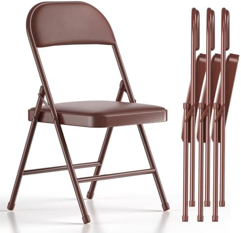 Nazhura Folding Chairs with Padded Vinyl Cushion Chairs with Comfortable Cushion and Durable Steel Frame for Home and Office, for Indoor and Outdoor Events (Brown, Vinyl, 4 Pack) by NazhuraGoodCompanionAtHome