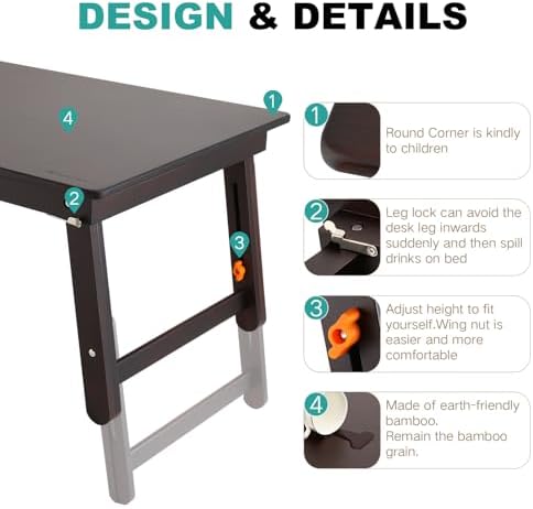 Nnewvante Large Size Floor Desk, Folding Low Coffee Table, Black Walnut - Image 5