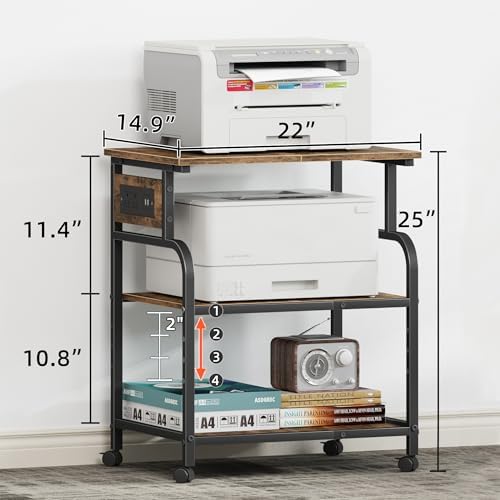 YAOHUOO 3 Tier Large Printer Stand with Power Outlet/Adjustable Shelf - Image 5