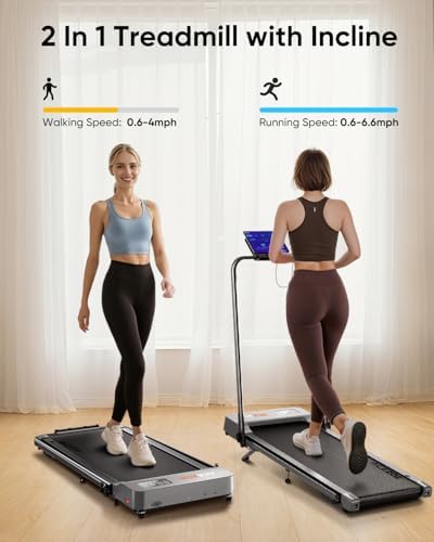 Acezoe Walking Pad with 10% Incline & Dual LED Display,4 in 1 Foldable Treadmill for Home Small Office, Compact Under Desk Treadmill with Handle bar,APP & Remote, 300 lbs Capacity - Image 2