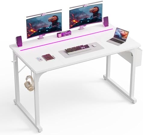 DurayLoly 48" Gaming Desk with Waterproof LED Lights for Bedroom,White by Durayloly