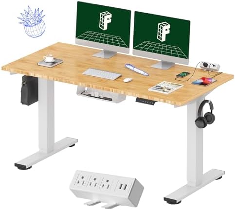 FLEXISPOT EN2 55"x28" Bamboo Electric Standing Desk with Power Strip by Unknown