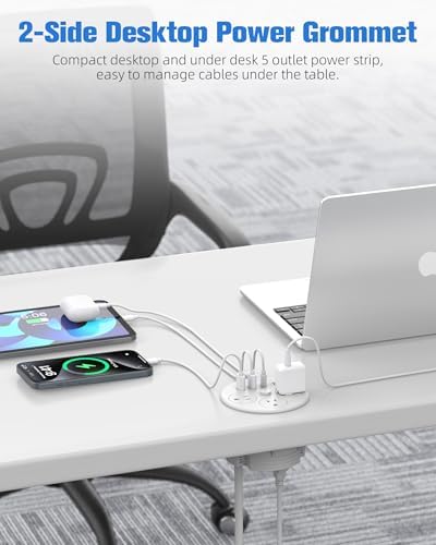 100W USB C Desktop Power Grommet, Double-Side 4 USB 5 Outlets (15Amp) - Image 3