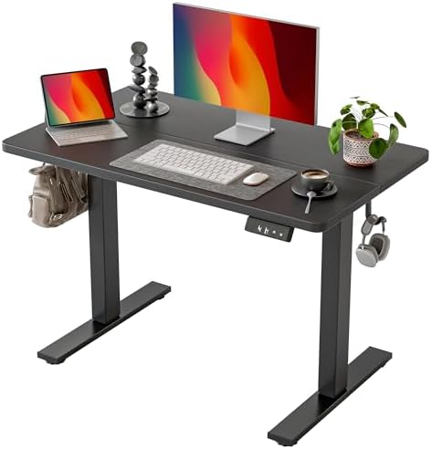 TIQLAB Height Adjustable Electric Standing Desk, 40 x 24 inch, Sit Stand Up Desk, Splice Board, Computer Home Office Desk, Black Top by TIQLAB