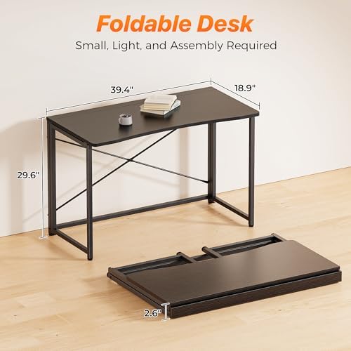 Huuger Folding Desk for Small Spaces, 39.4 Inch Foldable Computer Table - Image 2