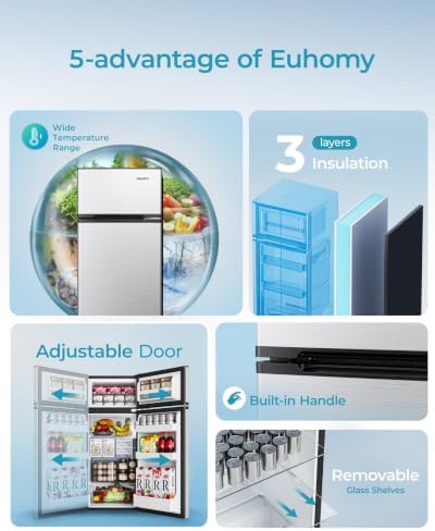 EUHOMY 4.5 Cu.Ft Mini Fridge with Freezer, 2 Door Mini Refrigerator, Silver - Image 5