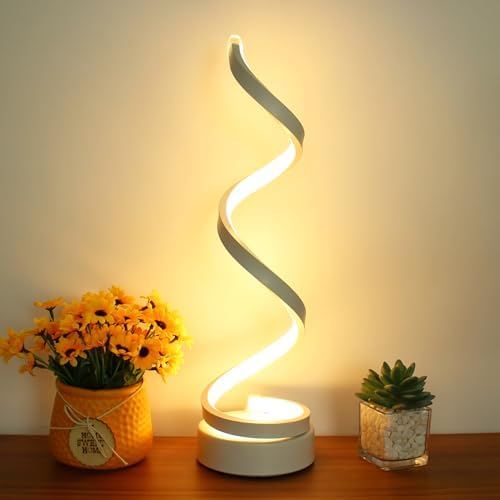 Modern Spiral Table Lamp, Dimmable Table Lamps for Bedroom, 12W LED Desk Lamp for Living Room, 3 Colors 10 Brightness Bedside Lamps Nightstand Lamps Desk Light for Nightstand, Office - White by BESKETIE