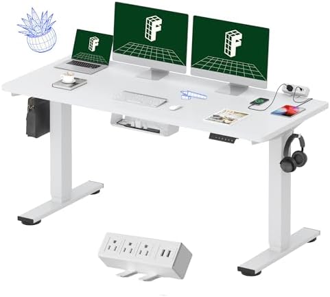 FLEXISPOT EN2 60"x24" Whole-Piece Standing Desk with Power Strip, White by Unknown