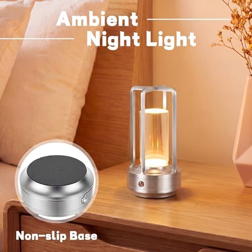 6 Pack Portable Metal Table Lamp LED Rechargeable Cordless Table Light Battery Operated Desk Touch Lamp 3 Color Stepless Dimming Light for Home Outdoor Camp Patio Bar Restaurant (Silver) - Image 4