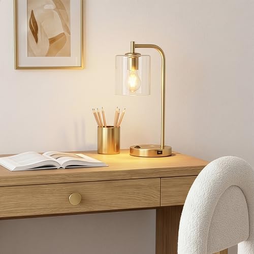 Brightech Elizabeth Table Lamp with Wireless Charging Pad and USB Port, Bedside Reading Lamp, Vintage Brass Gold Desk Lamp, Nightstand Lamp with LED Bulb for Bedroom, Living Room, Office - Image 3