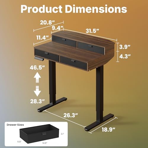 HUANUO 32 x 20 Inch Electric Standing Desk with 4 Drawers, Walnut - Image 2