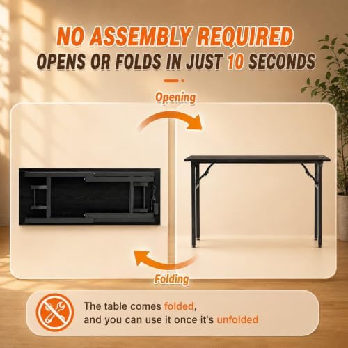 Folding Table Computer Desk - 55.1" No Assembly Folding Desk with Power Outlets & USB Charging Port, Small Desk, Foldable Office Desk, Compact Storage Portable Use for Small Space, Dark Oak - Image 4