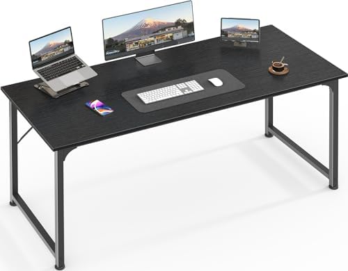 Huuger Computer Desk, 55 Inch Home Office Desk, Gaming Writing Work from Home Study Desk, Large Legroom, Sturdy Metal Frame, Modern Simple, Black by Huuger