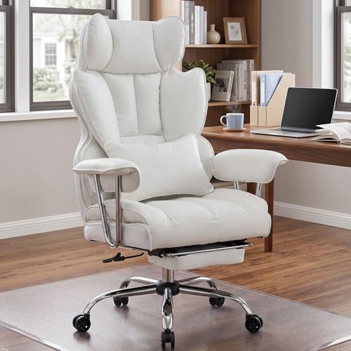 Efomao Big and Tall Office Chair 400lbs, Executive PU Leather Desk Chair with Footrest & Lumbar Support, Heavy Duty Computer Seating for Home, White by OFFICECHAIR