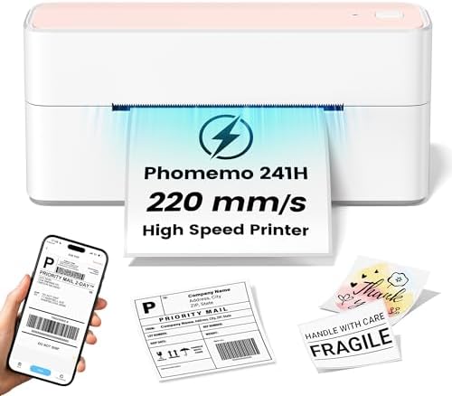 Phomemo High-Speed Thermal Label Printer, 241H Label Printer & 20Pcs Labels by Phomemo