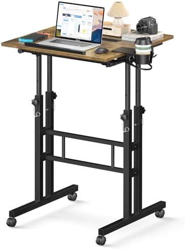 Enayplon Small Standing Desk with Wheels, Mobile Stand Up Desk, Portable Standing Table on Wheels for Walking Pad, Rolling Computer Desk Adjustable Height, Tall Table by Unknown