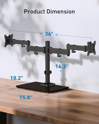 HUANUO Freestanding Dual Monitor Stand, 32 Inch Dual Monitor Mount for 2 Screens, Holds up to 19.8 lbs per Arm, Gaming Monitor Arm Riser with Tempered-Glass Base, Tilt, Swivel, Rotation, Black - Image 4