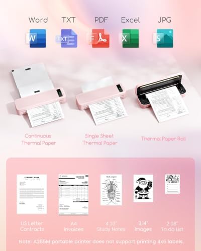 Small Wireless Inkless Portable Thermal Printer, Support 8.5" X 11", Pink - Image 3
