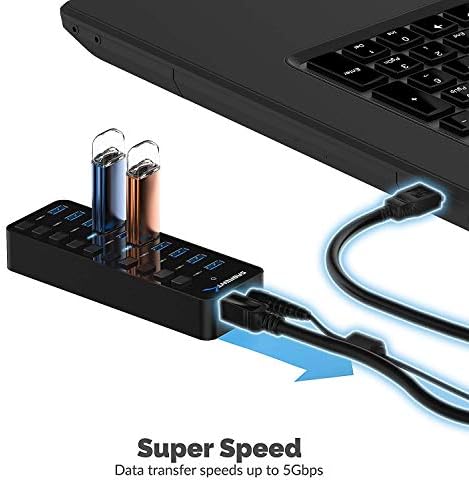 SABRENT 10-Port 60W Powered USB 3.0 Hub, Power Switches & LEDs (HB-BU10) - Image 5