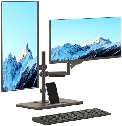 Suptek Freestanding Dual Monitor Stand for 2 Screens up to 35 Inches, Height Adjustable Monitor Arms Hold 24.25 lbs Each, Full Motion Dual Monitor Mount with Large Stable Base, VESA 75/100 by suptek