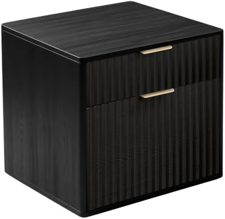 Mini Fridge Stand with Storage, Fluted Mini Fridge Cabinet with 2 Drawers, Wood Refrigerator Table Stand for College Dorm Room, Home Office & Bedroom, Black, 22.4" W - Image 7