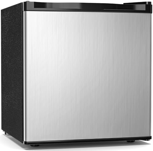 Antarctic Star 1.6 Cu. Ft Mini Fridge with Freezer,Small Compact Refrigerator with Single Reversible Door, Removable Shelves, 7 Adjustable Thermostat, for Dorm/Bedroom/Office,Steel by AntarcticStar