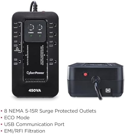 CyberPower EC450G Ecologic Battery Backup & Surge Protector UPS System, 450VA/260W, 8 Outlets, ECO Mode, Compact Uninterruptible Power Supply - Image 2