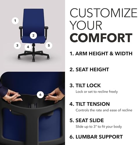 HON Ignition 2.0 Ergonomic Office Chair, Lumbar Support, Desk Chair, Cobalt - Image 3